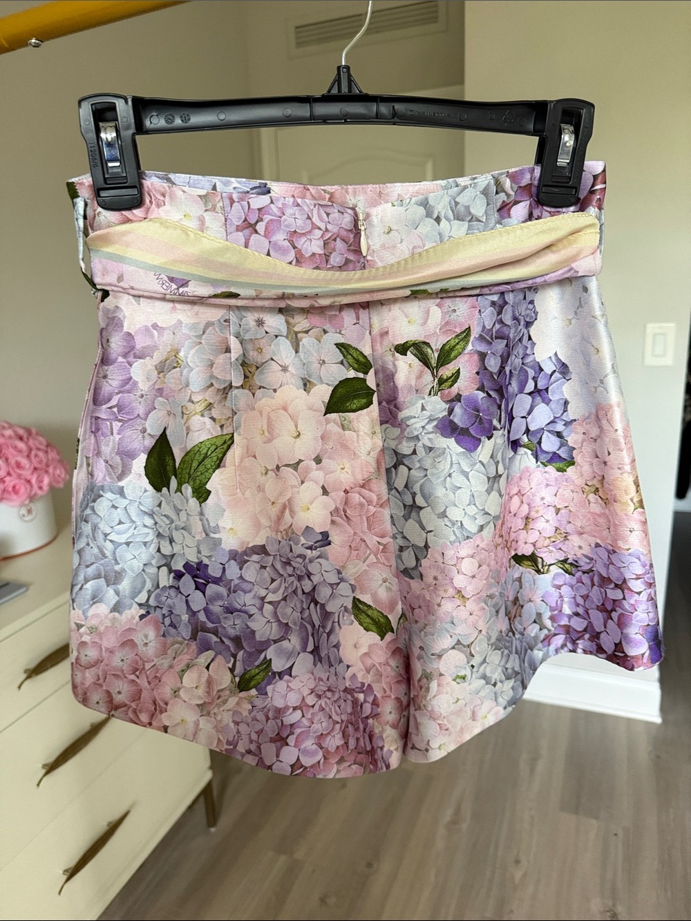 Zimmermann Hydrangea Tie-Waist High-Rise Shorts - Pink & Lavender - Picture 2 of 5